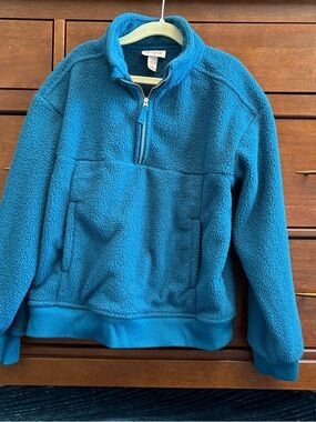 Cat & Jack Girls Teal Fuzzy Fleece Quarter Zip with Pocket Large 10/12